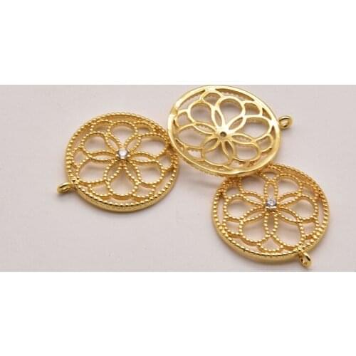 5 Pcs/Lot 22mm*20mm 18K Brass Gold Plated Mesh Round Pendant Charms For Jewelry Making Jewelry Accessories Wholesale JA0389