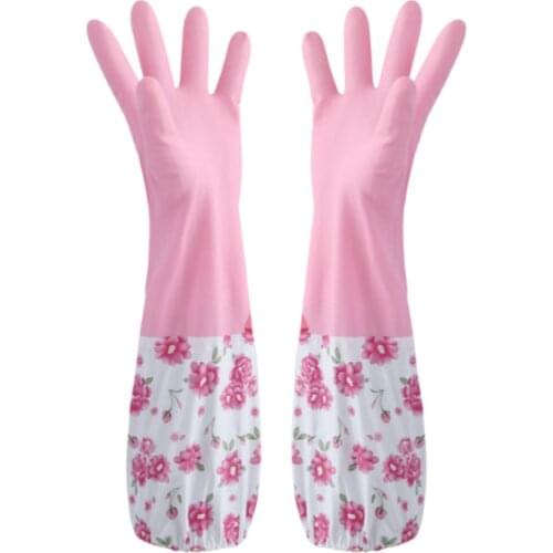 Drawstring Kitchen Long Sleeve Velvet Rubber Gloves For Washing Dishes Waterproof Winter Warm Housework Cleaning Supplies