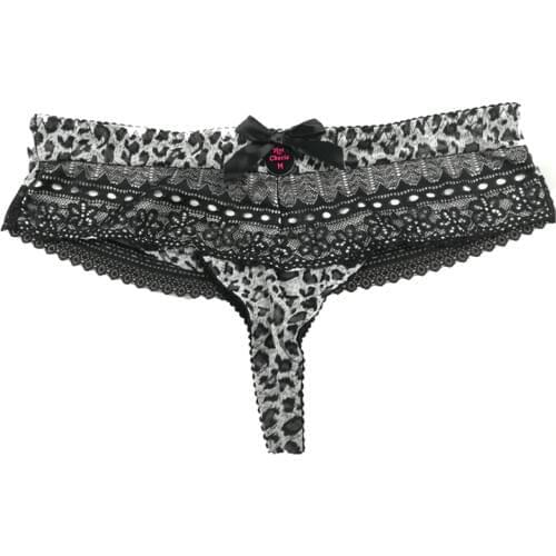 MiaoErSiDai 2PCS Women Sexy Leopard Printed Underwear Big Size Panties Lace Patchwork T-Back Cheap Girls Thong XS-XL