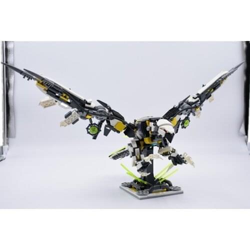 880Pcs+ STEM MOC Mecha Blast Bird Model with Stand Bracket Small Particle Building Blocks Toy