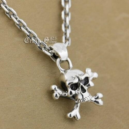 Pirate Skull Bone 925 Sterling Silver Mens Biker Punk Pendant 9S103 925 Sterling Silver Necklace 26 inches