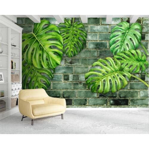 Beibehang Custom Mural Wallpaper Plant green leaves brick wall hand drawn Photo Background Wall Modern 3d Wallpaper tapety