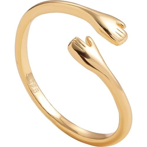 New Creative Warmth Hand Love Hug Couple Open Ring for Women Gold Color Love Forever Adjustable Hand Hug Ring Fashion Jewelry