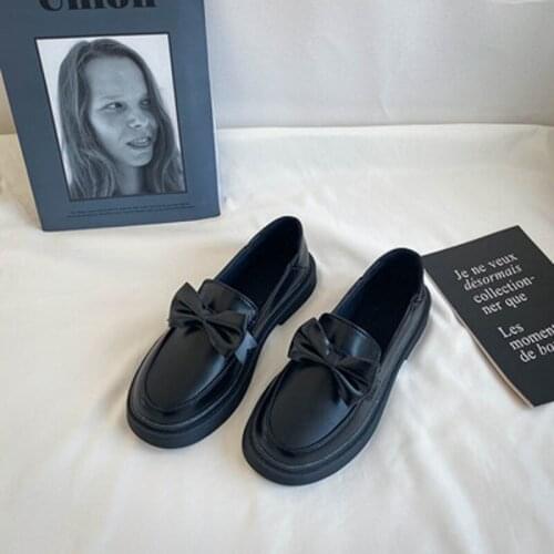 2021 spring new small leather shoes female retro college style wild bow Japanese jk soft girl single shoes