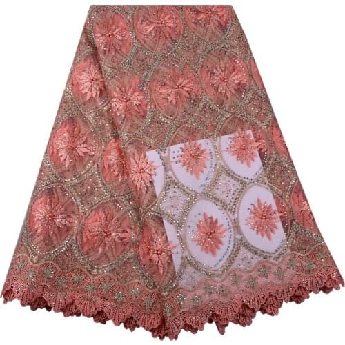 2018 New Arrivals Wholesale Price African Laces Embroidered Nigerian Tulle Lace Fabric With Stones And Pearls For Lace Dress 952