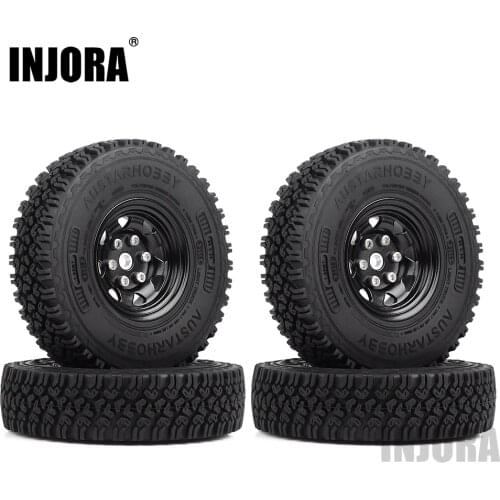 INJORA Metal 1.55 Beadlock Rim & Rubber Wheel Tires 90*24mm for RC Crawler Car D90 TF2 Tamiya CC01 LC70 MST JIMNY Axial 90069