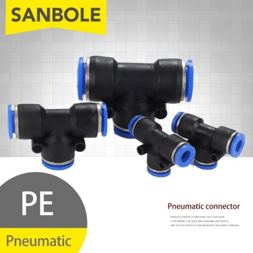 PE Pneumatic Fittings Fitting Plastic T Type 3-way For 4mm 6mm 8mm 10mm Tee Tube Quick Connector Slip Lock 3 Way T-shaped