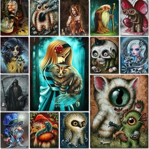 5d full square diamond painting embroidery Mosaic Animal cat woman worm fantasy grim reaper Cross stitch home decor Paintings 3D