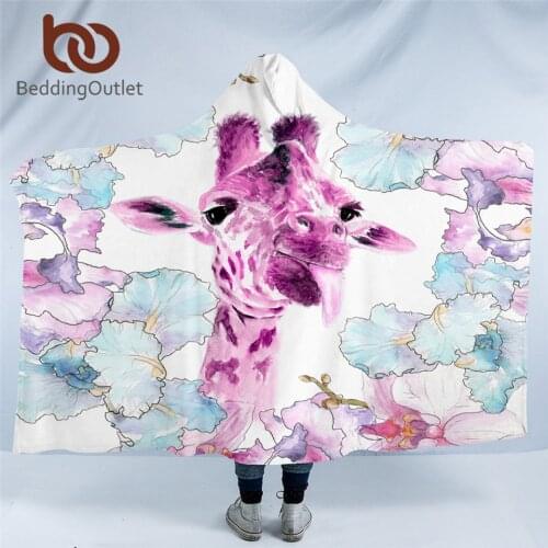 BeddingOutlet Giraffe Hooded Blanket Pink Flower Sherpa Fleece Wearable Blanket Cartoon Animal Bedding Cozy Mantas De Cama 1pc