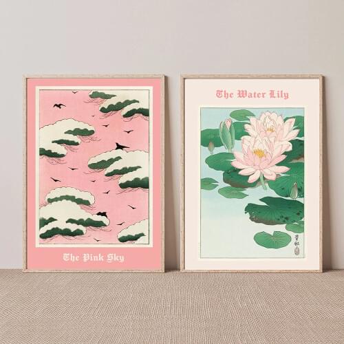Pink Sky Water Lily Posters Print Vintage Japanese Wall Art Cover Magazine Canvas Painting Exhibition Home Decoration Room