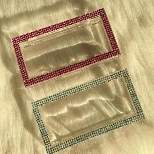 Clear Lash Box 10pcs/lot Rectangle Plastic Eyelashes Packaging with Diamond Stone For 25mm Lashes