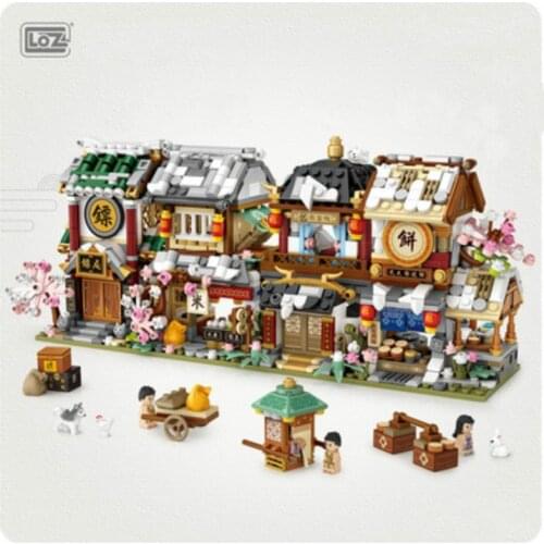 New Arrive LOZ China Street Ancient Street Scene Christmas Winter Building Blocks Escort Rice Shop Biscuit Shop for gifts