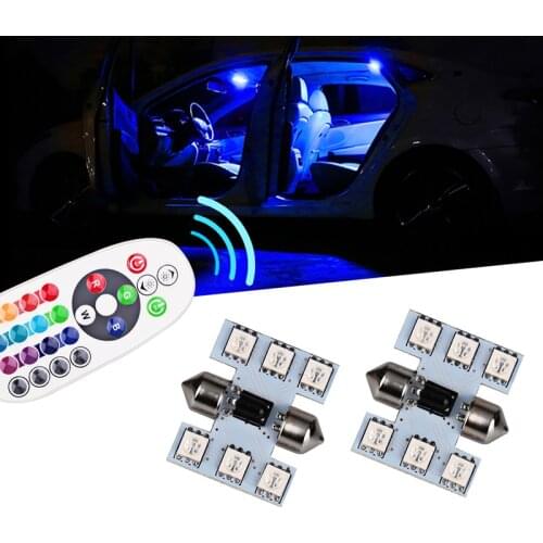 4pc LED RGB Car Festoon Dome Light 31mm 36mm 39mm 41mm Reading Bulb Auto Interior Decoration Lamp With Remote Control For Honda
