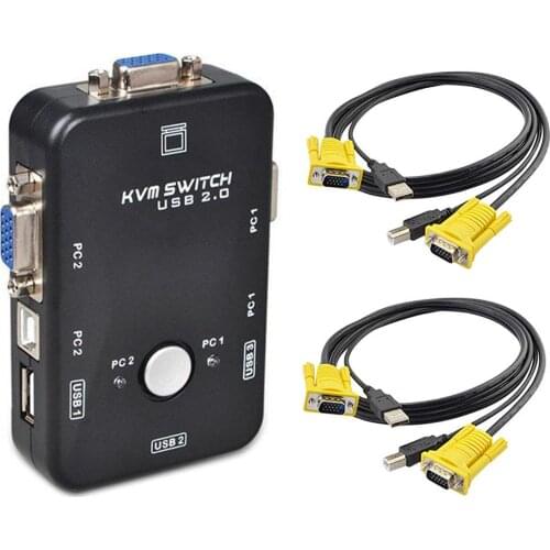 USB KVM Switch 2 Port VGA SVGA Sharing Switch Switch Box USB 2.0 KVM Mouse Switcher Keyboard 1920*1440 Vga Splitter Box Hot Sale