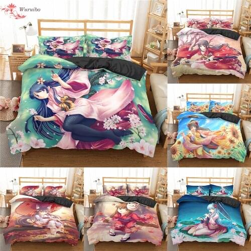 Homesky Japanese Anime Bedding Set Cartoon Girl Microfiber Duvet Cover Queen King Size Comforter Cover Set Bed Linen