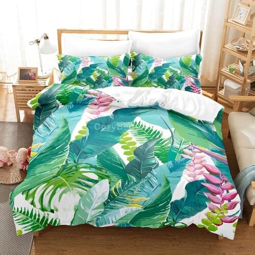 Green Tropical Leaf Bedding Set 3d Duvet Cover Sets Comforter Bed Linen Twin Queen King Single Size Room Decor Gift Kids Flowers