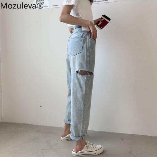 Mozuleva Vintage Ripped Holes Women Jeans High Waist Harem Jeans Pants Female 2020 Spring Summer Loose Denim Trousers Femme