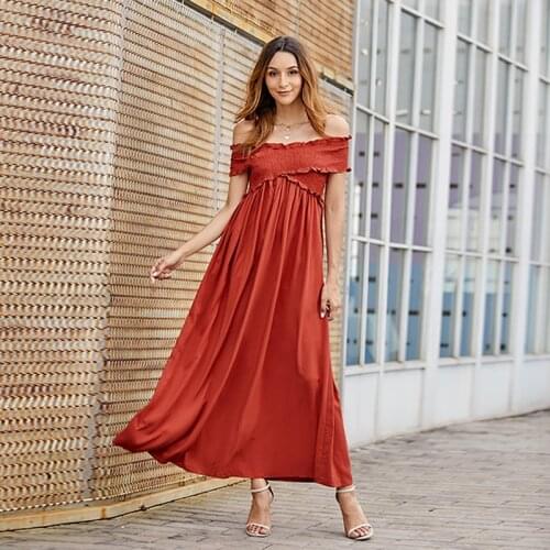 Sheer Casual Summer Dress 2020 Slash Neck Black Elegant Dress Women Pocket Orange Dresses Woman Party Night Vestidos Largos Robe