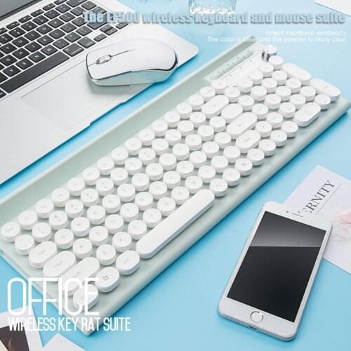 2.4G Wireless Laptop Keyboard & Mouse Kit Rechargeable Set Office Thin Retro Typewriter Multimedia Button 1500DPI Mouse for PC
