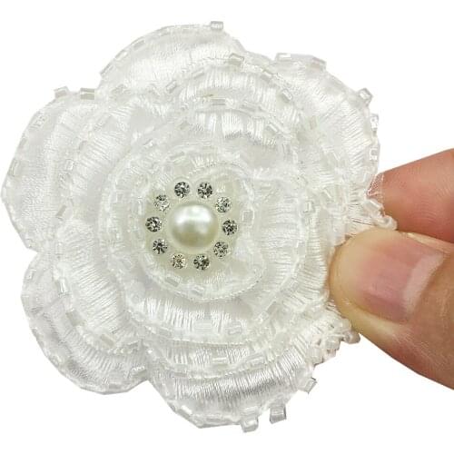 20pc Camellia Embroidery Patch Sew On 3d Flower Embroidered Patches For Clothing Beaded Applique Parches Bordados Ropa AC1489