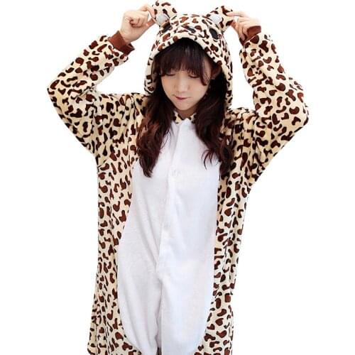 2019 Halloween Adult Leopard Bear Kigurumi Cosplay Costume Flannel Female Outfit Jumpsuits Bodysuits Women Onesie Hoodie Pajamas
