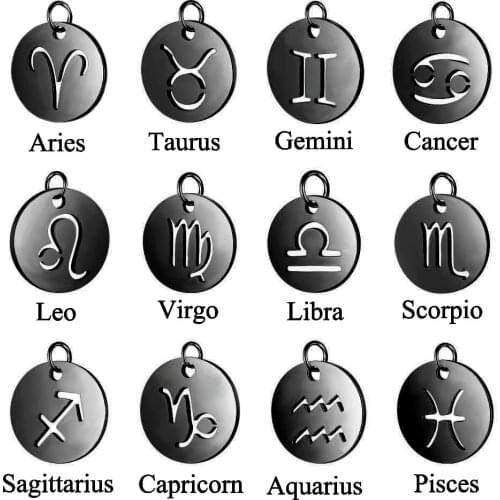 5Pcs/Lot 12 Constellation Zodiac Charm Stainless Steel Quality Necklaces Pendants DIY For Jewelry Making Wholesale With Rings