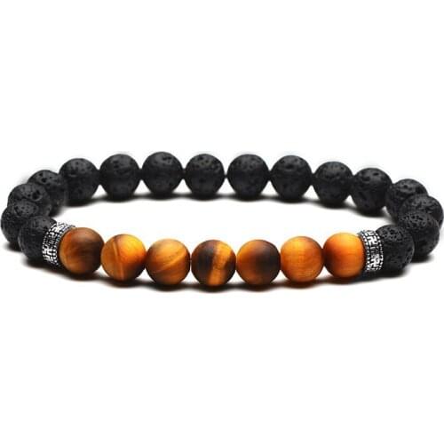 Druzy Electroplating Buddha Beads Bracelet 8mm Natural Stone Scrub Tiger Eye Volcanic Lava Rock Stone Bracelet Yoga Healing