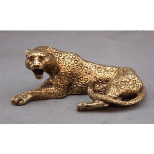 Fast shipping USPS to USA S0176 5 Chinese Bronze Copper carved Wild beast Cheetah Leopard art sculpture Statue