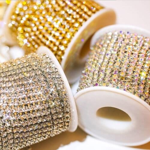 Rhinestone Chain SS6-SS18 (2mm-4.5mm) Silver Gold Base Clear Crystal closed Apparel Sewing Glass Rhinestone Cup Chain Strass