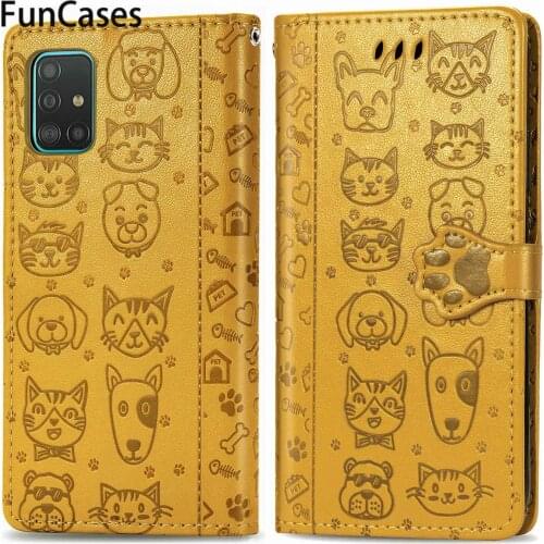 Cat Footprints Phone Bag Cases For cellular Samsung A01 Aksesuar Wallet Flip Cover Samsung coque A11 A91 A81 A71 M31 A21 A41 A51