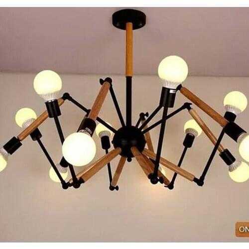 Wood Vintage industrial Nordic Loft Edison Bulb Chandelier Retro Ceiling Spider Pendants Antique Adjustable E27 indoor Art Light