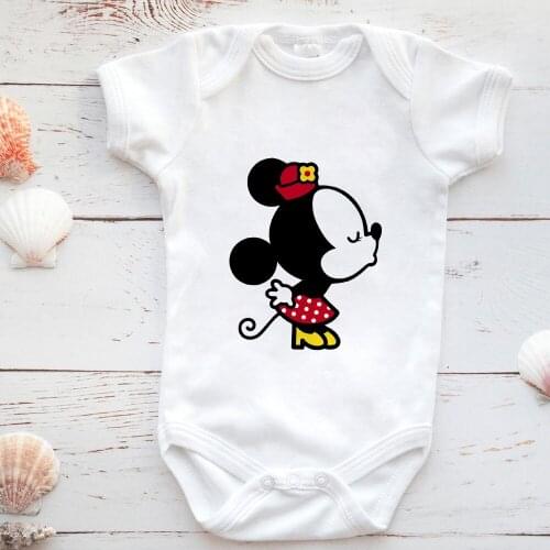 Minnie Mouse Kiss Mickey Toddler Romper Casual Harajuku Printed Infant Jumpsuit Summer Baby Bodysuits Newborn Clothes