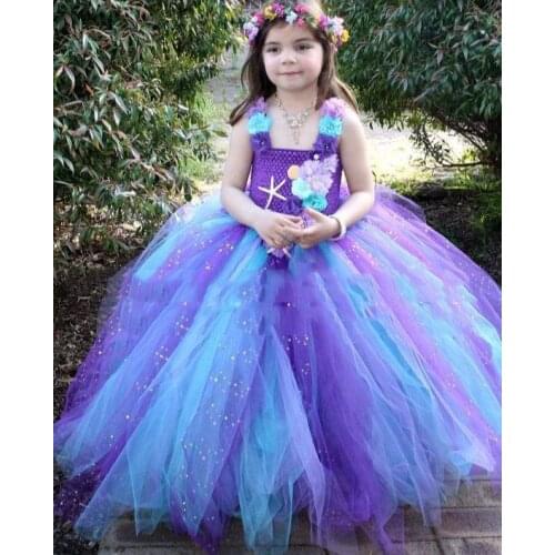 Cute Girls Glitter Peacock Flower Tutu Dress Kids Mermaid Seashell Tulle Dress Ball Gown Children Birthday Party Costume Dresses