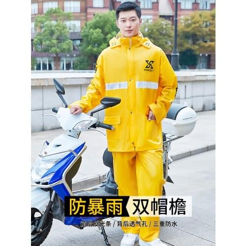 Raincoat Rain Pants Suit Electric Car Split Riding plus-Sized plus Size Long Full Body Rainproof Men big boys peacoat
