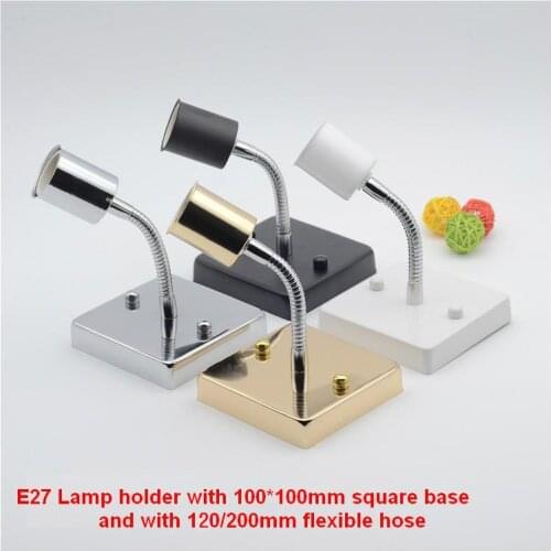 E27 Ceramic Porcelain Screw Lamp Holders with 100*100mm metal base and metal gooseneck hose serpentine tube