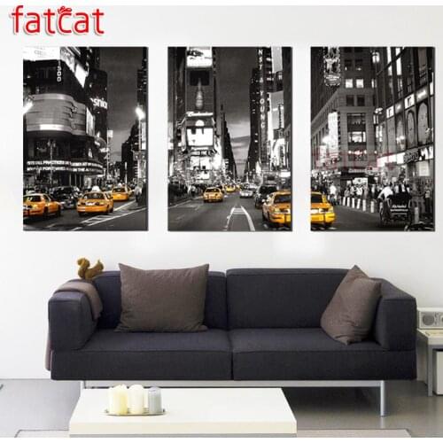 FATCAT Retro street scenery car diy 5d diamond painting full square round drill mosaic embroidery triptych kits decor AE2754