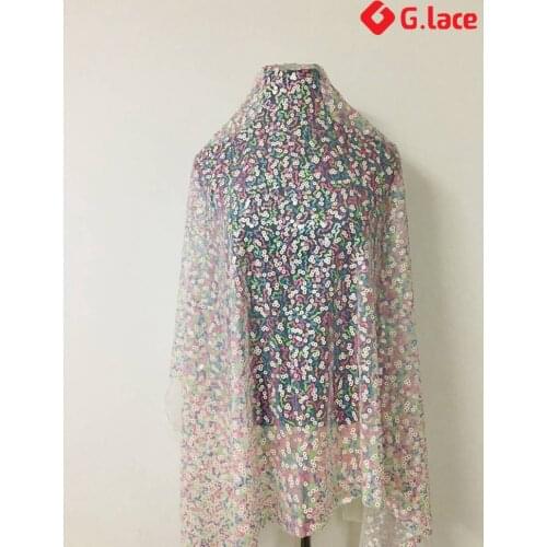 GLace 3Y/lot Sequins LACE Fabric rainbow Sequins mesh Fabric breathable night dress decoartion clothes accessory TX035