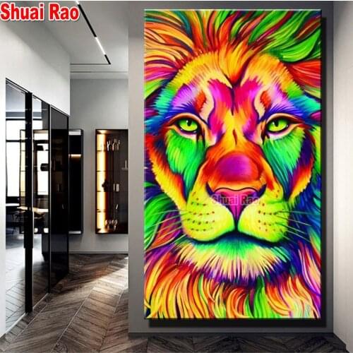 Full Square/Round drill diamond Painting Colored Lion 5D DIY diamond embroidery mosaic Decoration Modern Ferocious Animal,New