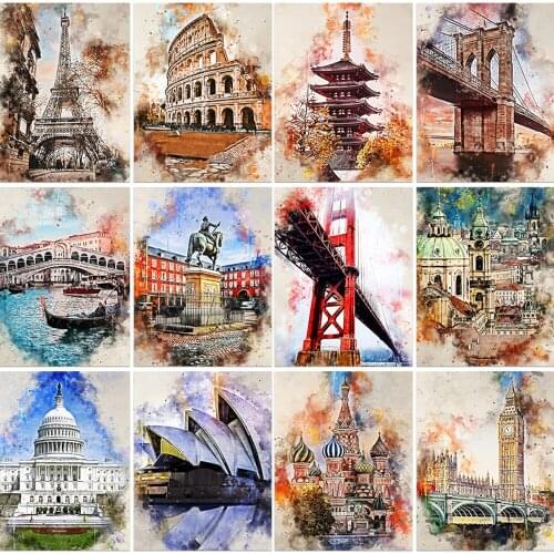 Complete Square/Circle 5D DIY Diamond Painting "Landscape City Architecture" 3D Embroidery Cross Stitch Home Decoration Gift