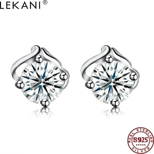 LEKANI Stud Earrings For Women Sterling Silver 925 Minimalist Trendy Round Cubic Zirconia Earring Anniversary Gift Wholesale