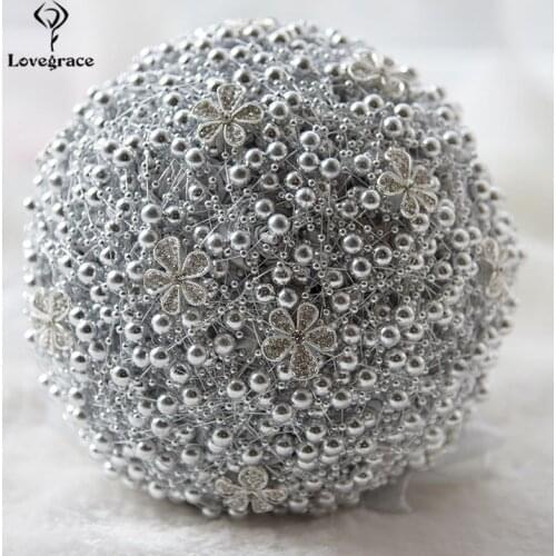 Lovegrace Bride Wedding Bouquet Artificial Silk Rose Flower Bouquet Luxurious Crystal Fake Pearl Handmade Quality Wedding Flower
