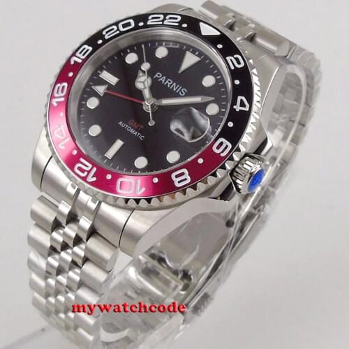 Parnis 40mm Mechanical Watches GMT Pepsi Bezel Watch Automatic Stainless Steel Sapphire Mens Luxury Watch