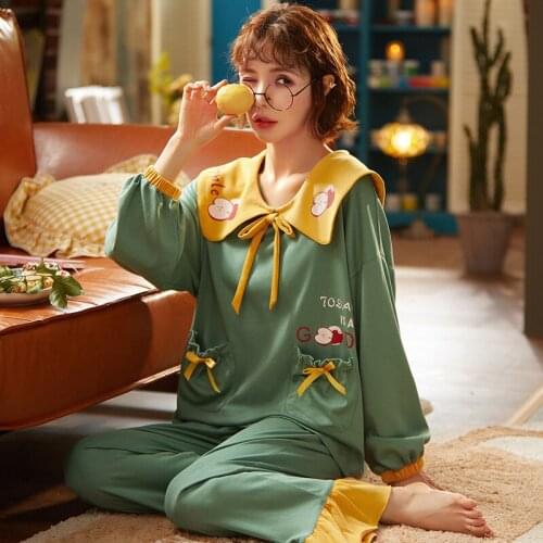 Cartoon Pajamas Women Sleepwear Cotton Pyjamas Princess Style Plus Size XXL Pajama Set Col Claudine Doll Collar