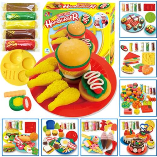 Hamburger Ice Cream Polymer Clay Tool Kit Children Kids DIY Playdough Modeling Mould Early Educational Toys Gift Random Color