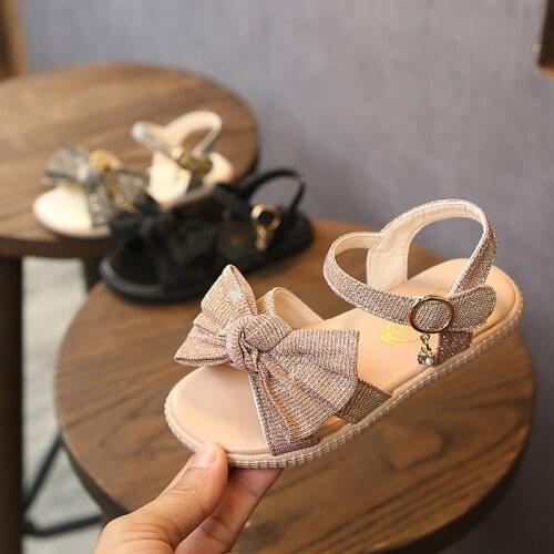 Summer 2021 new sandal girl lady bright flash childrens shoes magic paste three-color bow tie princess shoes lady antiskid