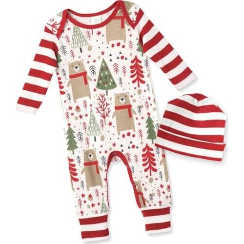 0-18M Christmas Baby Clothing Long Sleeve Print Romper For Boy Girl Cute Sweet Xmas New born Cotton Outfit