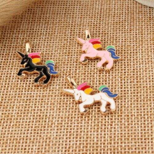 10pcs/pack DIY Chunky Enamel Unicorn Pendant Jewelry Findings Gold Color Charms Handmade Necklace Girls Kids Accessory C33