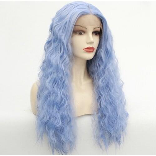 Sky Blue Hair Real Hair Lace Front Wig Natural Hair 26Inch Curly Super Long Kinky Curly Middle Part Synthetic Lace Front Wig