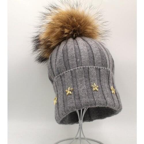 Thick Winter Hats For Women angora Beanies Hat knitted wool warm Beanie With Back 2020 New Silver stars