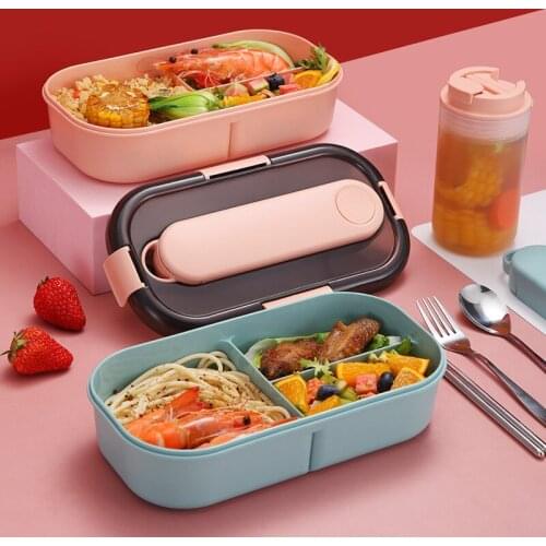 Students' portable plastic lunch boxes with detachable tableware boxes Japanese separated lunch boxes